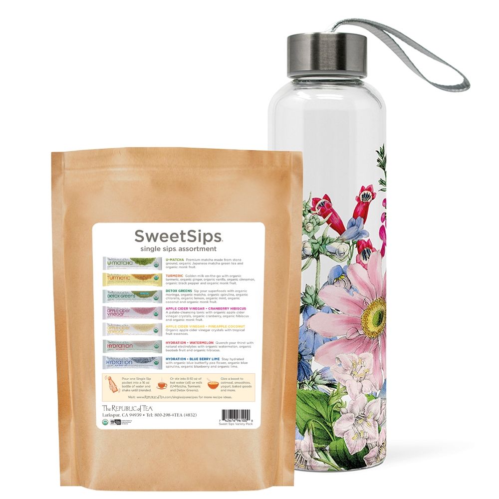 View 1 of Glass Cold Water Bottle and Single Sips® Custom Set