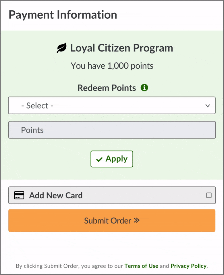 gif of how to redeem points on the account page